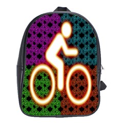 Bike Neon Colors Graphic Bright Bicycle Light Purple Orange Gold Green Blue School Bags(large)  by Alisyart