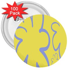 Doodle Shapes Large Flower Floral Grey Yellow 3  Buttons (100 Pack)  by Alisyart