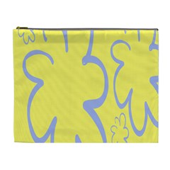 Doodle Shapes Large Flower Floral Grey Yellow Cosmetic Bag (xl)