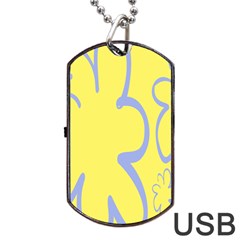 Doodle Shapes Large Flower Floral Grey Yellow Dog Tag Usb Flash (one Side)