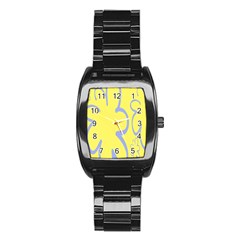 Doodle Shapes Large Flower Floral Grey Yellow Stainless Steel Barrel Watch by Alisyart