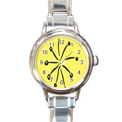 Doodle Shapes Large Line Circle Black Yellow Round Italian Charm Watch