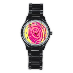 Doodle Shapes Large Line Circle Pink Red Yellow Stainless Steel Round Watch by Alisyart