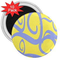 Doodle Shapes Large Waves Grey Yellow Chevron 3  Magnets (10 Pack)  by Alisyart