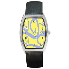 Doodle Shapes Large Waves Grey Yellow Chevron Barrel Style Metal Watch