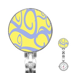 Doodle Shapes Large Waves Grey Yellow Chevron Stainless Steel Nurses Watch by Alisyart