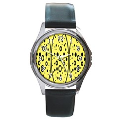 Easter Egg Shapes Large Wave Black Yellow Circle Dalmation Round Metal Watch by Alisyart