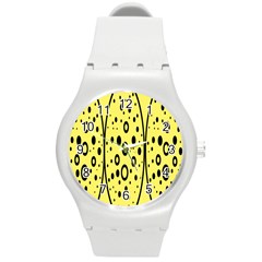 Easter Egg Shapes Large Wave Black Yellow Circle Dalmation Round Plastic Sport Watch (m) by Alisyart