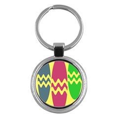 Easter Egg Shapes Large Wave Green Pink Blue Yellow Key Chains (round) 