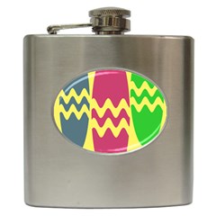 Easter Egg Shapes Large Wave Green Pink Blue Yellow Hip Flask (6 Oz) by Alisyart