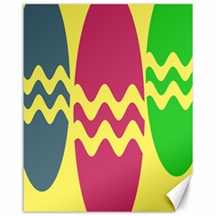 Easter Egg Shapes Large Wave Green Pink Blue Yellow Canvas 11  X 14  