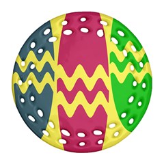 Easter Egg Shapes Large Wave Green Pink Blue Yellow Round Filigree Ornament (two Sides) by Alisyart