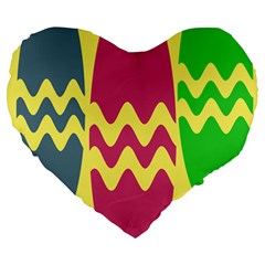 Easter Egg Shapes Large Wave Green Pink Blue Yellow Large 19  Premium Heart Shape Cushions