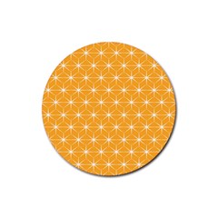 Yellow Stars Light White Orange Rubber Round Coaster (4 Pack) 