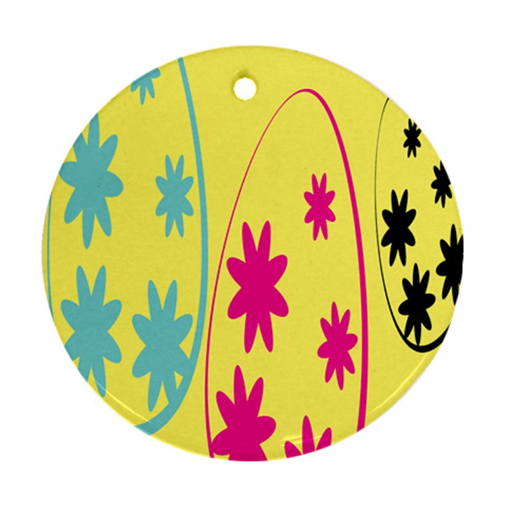 Easter Egg Shapes Large Wave Green Pink Blue Yellow Black Floral Star Ornament (Round)