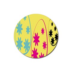 Easter Egg Shapes Large Wave Green Pink Blue Yellow Black Floral Star Rubber Round Coaster (4 Pack) 