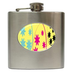 Easter Egg Shapes Large Wave Green Pink Blue Yellow Black Floral Star Hip Flask (6 Oz) by Alisyart