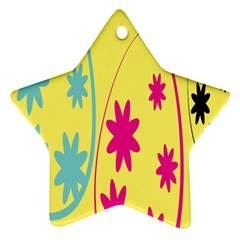 Easter Egg Shapes Large Wave Green Pink Blue Yellow Black Floral Star Star Ornament (two Sides)