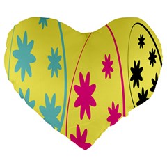 Easter Egg Shapes Large Wave Green Pink Blue Yellow Black Floral Star Large 19  Premium Flano Heart Shape Cushions