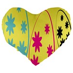 Easter Egg Shapes Large Wave Green Pink Blue Yellow Black Floral Star Large 19  Premium Flano Heart Shape Cushions Back