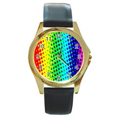Comic Strip Dots Circle Rainbow Round Gold Metal Watch