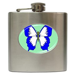 Draw Butterfly Green Blue White Fly Animals Hip Flask (6 Oz) by Alisyart