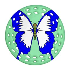 Draw Butterfly Green Blue White Fly Animals Round Filigree Ornament (two Sides)