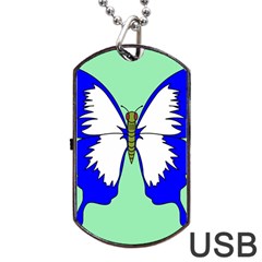 Draw Butterfly Green Blue White Fly Animals Dog Tag Usb Flash (two Sides)