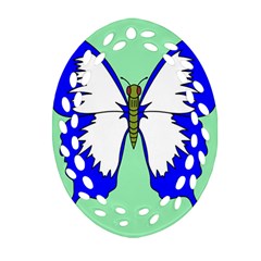 Draw Butterfly Green Blue White Fly Animals Oval Filigree Ornament (two Sides)