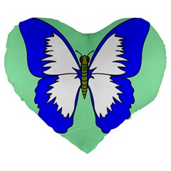 Draw Butterfly Green Blue White Fly Animals Large 19  Premium Heart Shape Cushions by Alisyart