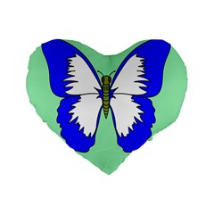 Draw Butterfly Green Blue White Fly Animals Standard 16  Premium Flano Heart Shape Cushions by Alisyart