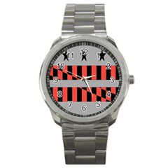 Falg Sign Star Line Black Red Sport Metal Watch