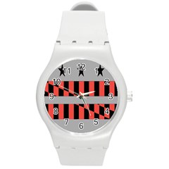 Falg Sign Star Line Black Red Round Plastic Sport Watch (m)