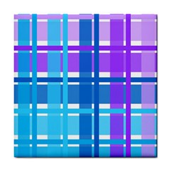 Gingham Pattern Blue Purple Shades Sheath Tile Coasters