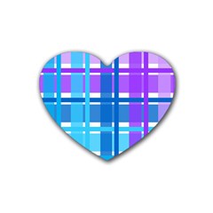 Gingham Pattern Blue Purple Shades Sheath Heart Coaster (4 Pack) 