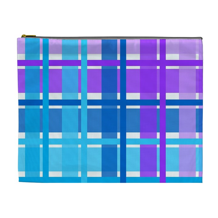 Gingham Pattern Blue Purple Shades Sheath Cosmetic Bag (XL)