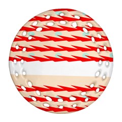 Chevron Wave Triangle Red White Circle Blue Ornament (round Filigree)