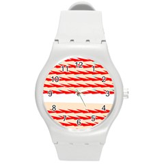 Chevron Wave Triangle Red White Circle Blue Round Plastic Sport Watch (m)