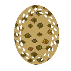 Compass Circle Brown Oval Filigree Ornament (two Sides)