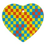 Optical Illusions Plaid Line Yellow Blue Red Flag Ornament (Heart) Front