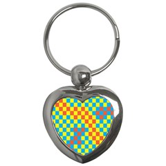 Optical Illusions Plaid Line Yellow Blue Red Flag Key Chains (heart)  by Alisyart