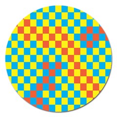 Optical Illusions Plaid Line Yellow Blue Red Flag Magnet 5  (round)