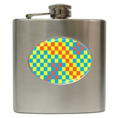 Optical Illusions Plaid Line Yellow Blue Red Flag Hip Flask (6 Oz) by Alisyart