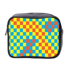 Optical Illusions Plaid Line Yellow Blue Red Flag Mini Toiletries Bag 2-side