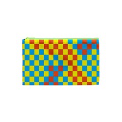 Optical Illusions Plaid Line Yellow Blue Red Flag Cosmetic Bag (xs) by Alisyart