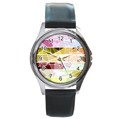 Geometric Mosaic Line Rainbow Round Metal Watch