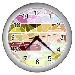 Geometric Mosaic Line Rainbow Wall Clocks (Silver) 