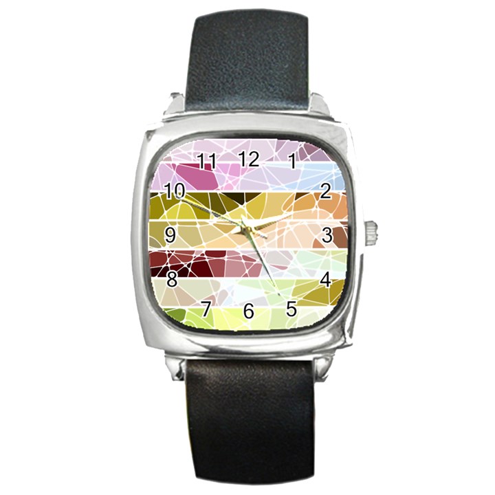 Geometric Mosaic Line Rainbow Square Metal Watch