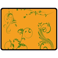 Nature Leaf Green Orange Fleece Blanket (Large) 