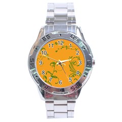 Nature Leaf Green Orange Stainless Steel Analogue Watch